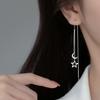 New 925 Silver Star Moon Tassel Earrings for Women Simple Long Cut Out Design Fashionable Jewelry Accessory