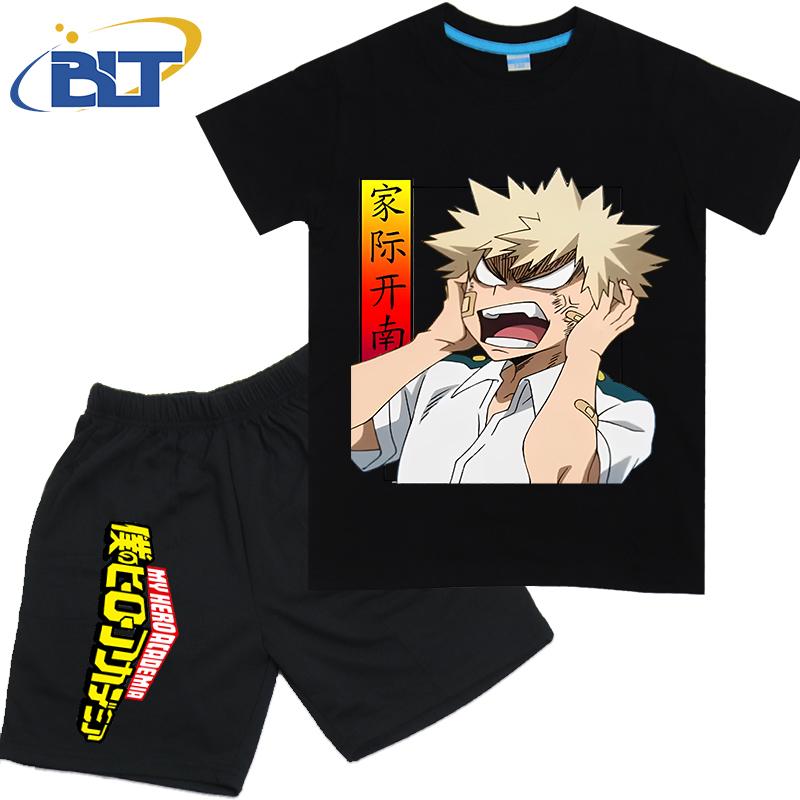 My Hero Academia anime costume kids T-shirt set pure cotton short-sleeved shorts 2-piece set for boys and girls