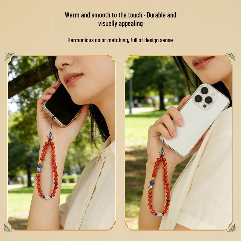 Ran Pu Chinese Style Women's Phone Lanyard - Natural Red Agate, Anti-Lost Design