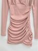 Sexy Deep V-Neck Pleated Slimming Mini Dress for Women - Autumn and Winter Base Layer