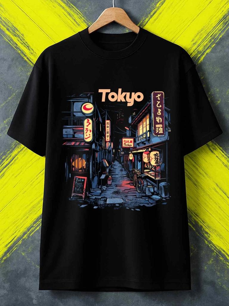 Tokyo Neon Night Streetwear Graphic Y2K Style T Shirt