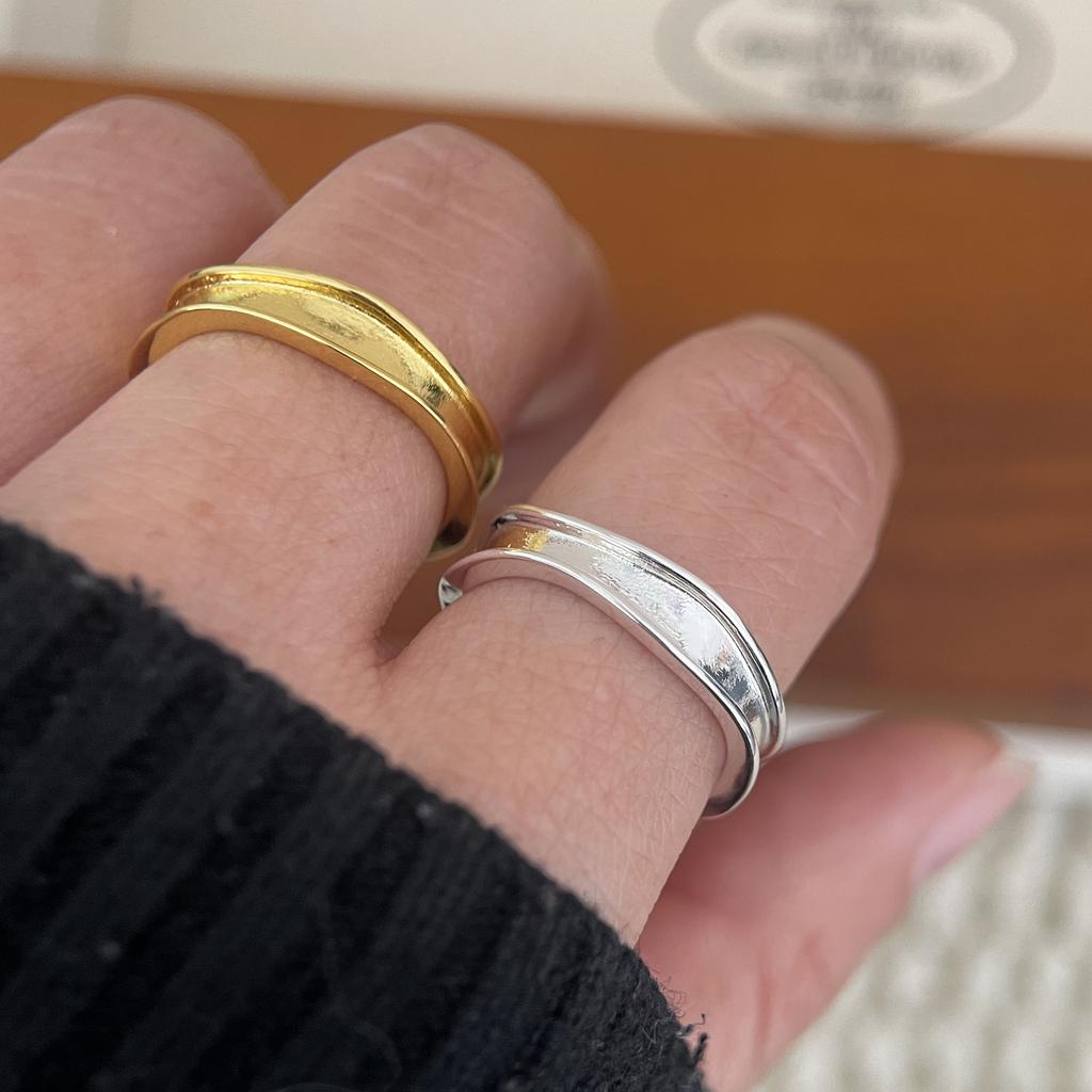 BF CLUB 925 Sterling Rings for Women Simple Geometric Handmade Irregular Retro Gold Narrow Ring Allergy For Birthday Gift