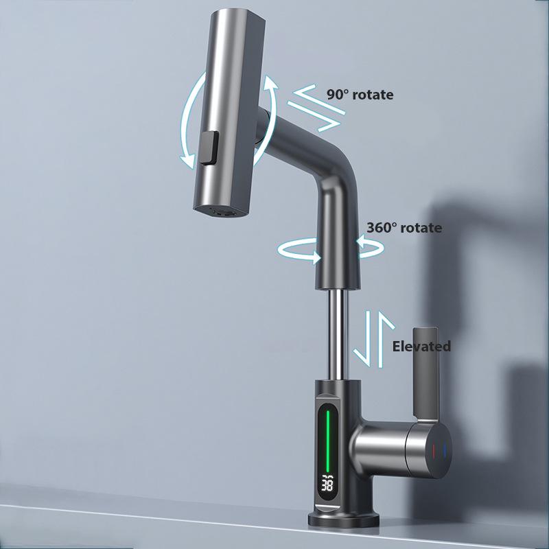Gunmetal Multifunctional Pull-Out Basin Faucet for Bathroom