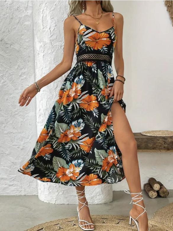 European and American summer fashion French sexy suspender print dress