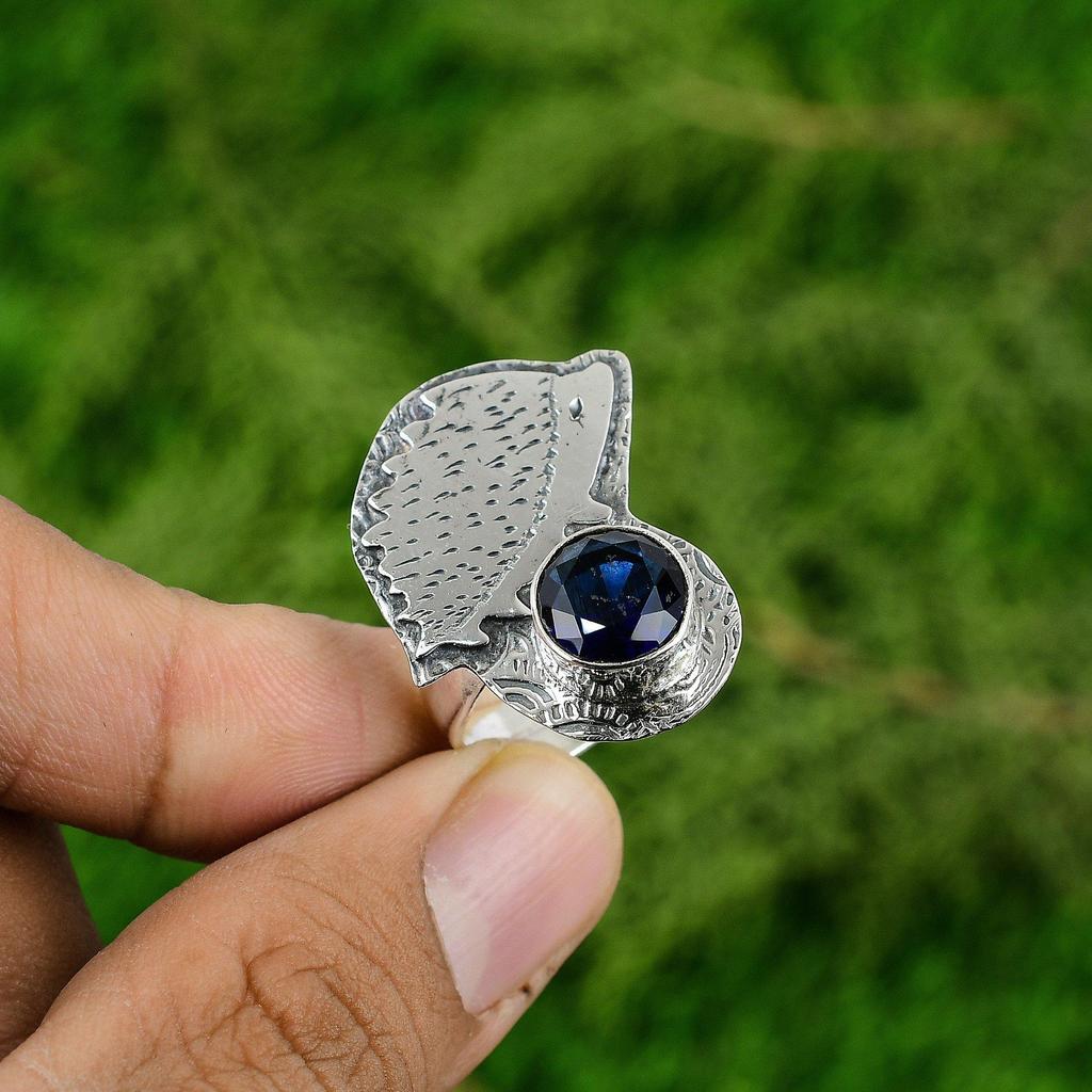 925 Sterling Silver Tanzanite Quartz Gemstone Wedding Promise Bezel Ring Jewelry