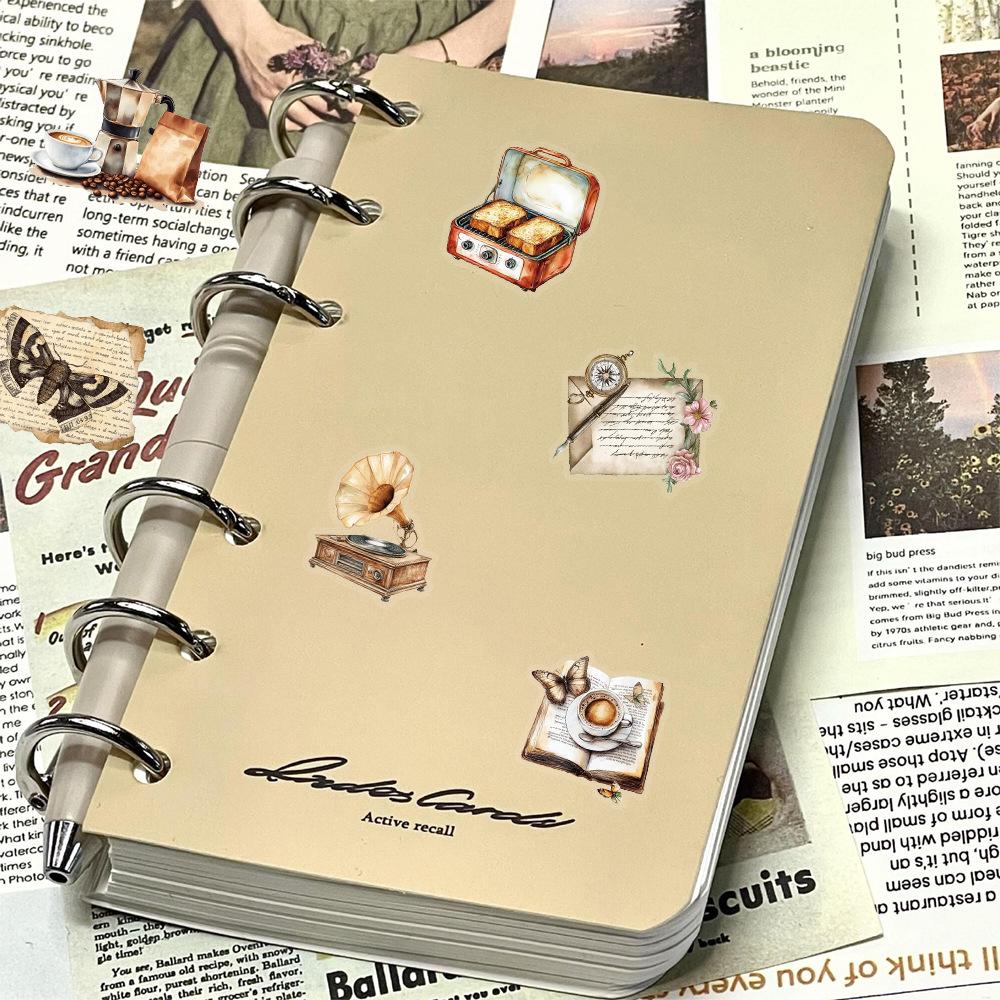 50 Pieces of Coffee Lovers Sticker Handbooks Combined Into A Collage To Decorate The Thermos Cup Notebook Stickers