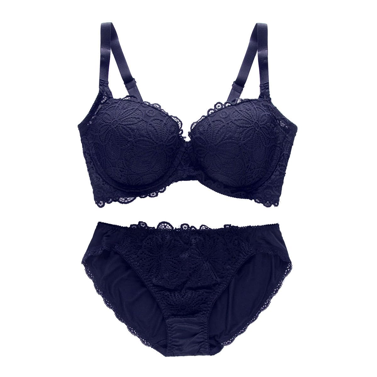 

Galaxy Beautiful Breast High Bra and Panty GHI Bra, Backless, Sides, 3/4 Cup, Set, (NV-Navy, H65)