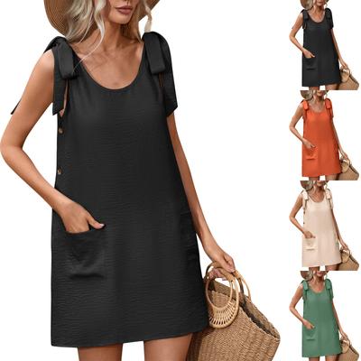 Ladies , Fashionable, Versatile And Elegant Round Neck Sleeveless Off-shoulder Dress