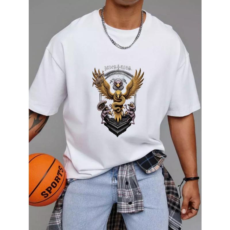 White T-Shirt with Eagle Snake and Skull Design for Casual Wear