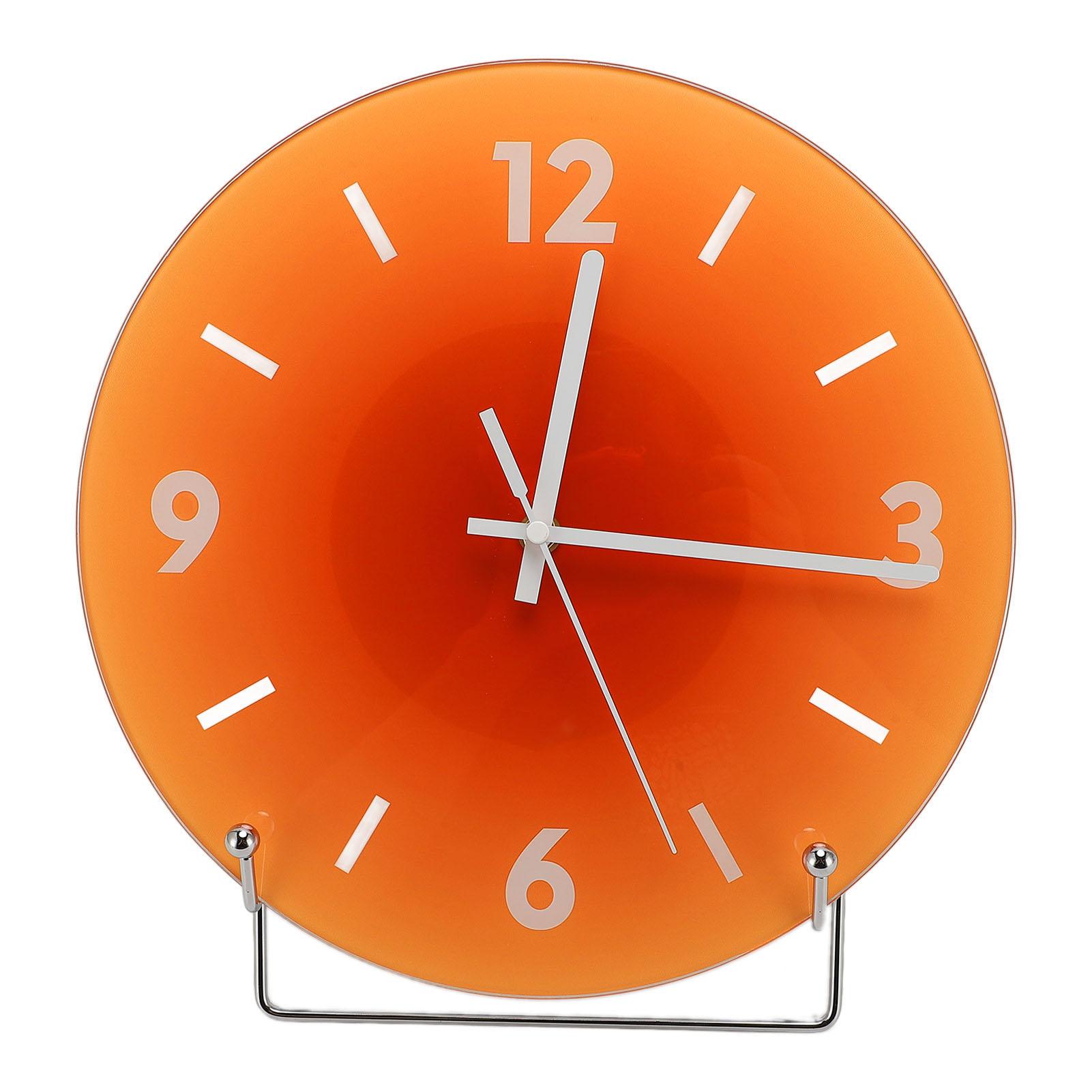 

12-дюймовые круглые часы на батарейках, бесшумные настенные стеклянные часы для гостиной, спальни оранжевый