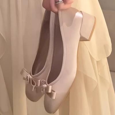 2025 Sommer neue Feenwind sanfte Schleife niedriger Absatz vielseitig nicht müde Füße Damenschuhe Einzelne Schuhe