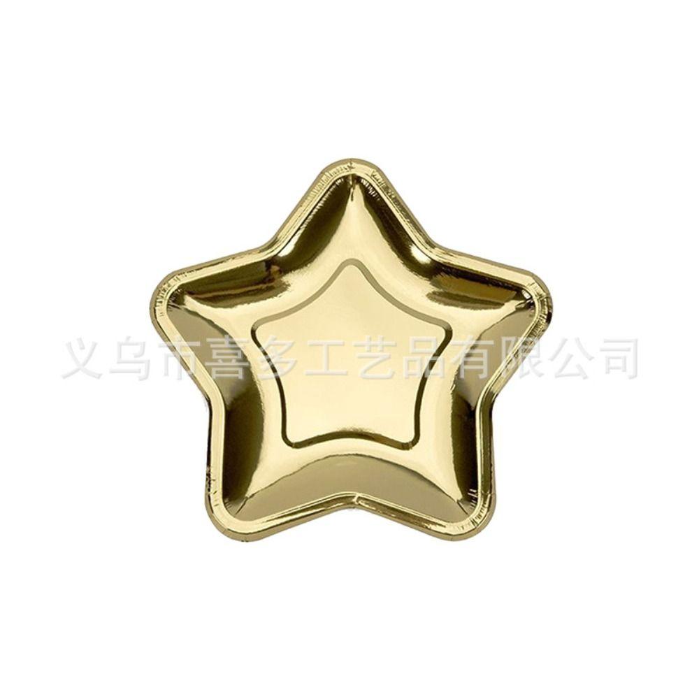 10pcs Silver Star Shaped Dinner Plates Golden Paper Dinnerware Portable Dessert Dish  Birthday