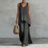Women's Bohemian Wide Leg Pants and V Neck Cami Top Set - Flowy Summer Outfit