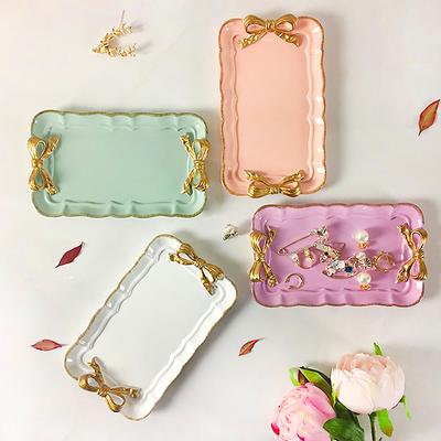 1Pc Bow Romantic Dessert Plate French Macaron Color Fashion Gold-plating Resin Tray
