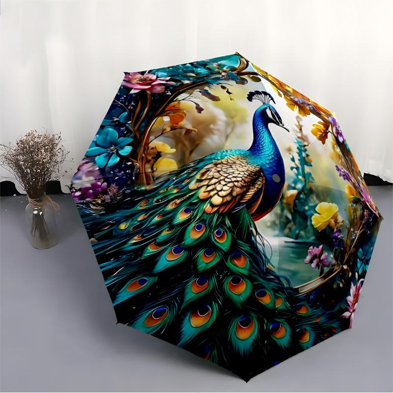 1PC Peacock Decor Automatic Open/close, All-Season Portable Folding Umbrella for Women & Men Yy250919134