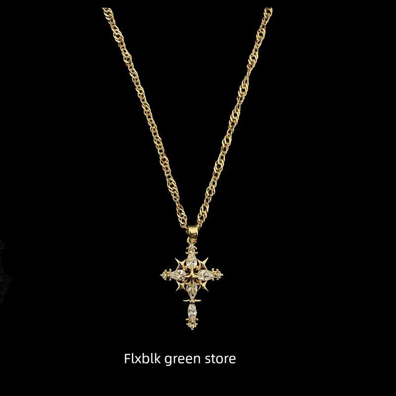 

Niche Luxury Jewelry Cross Necklace Pendant for Men and Women, Couple Style, Fashionable and Trendy, Unisex, European and American Style Golden Wave Chain 45Cm+5Cm