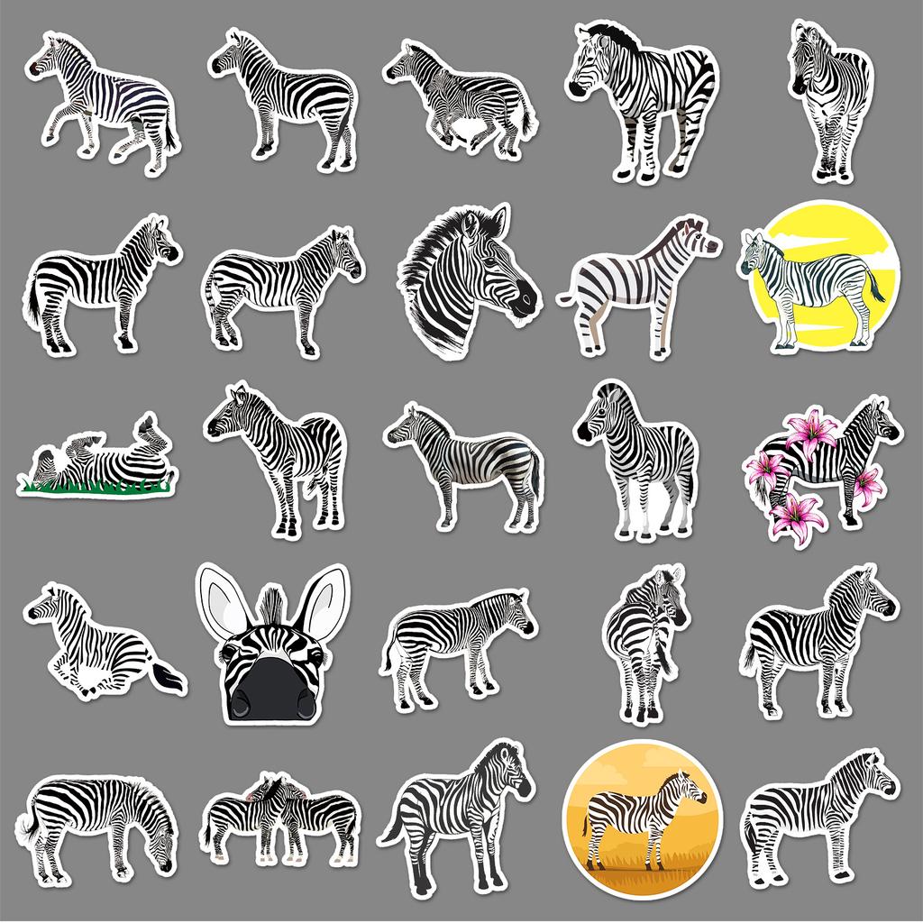 50 Zebra Personality Doodle Cartoon Animal Children Cognitive Decoration Mobile Phone Case Suitcase Stickers Waterproof