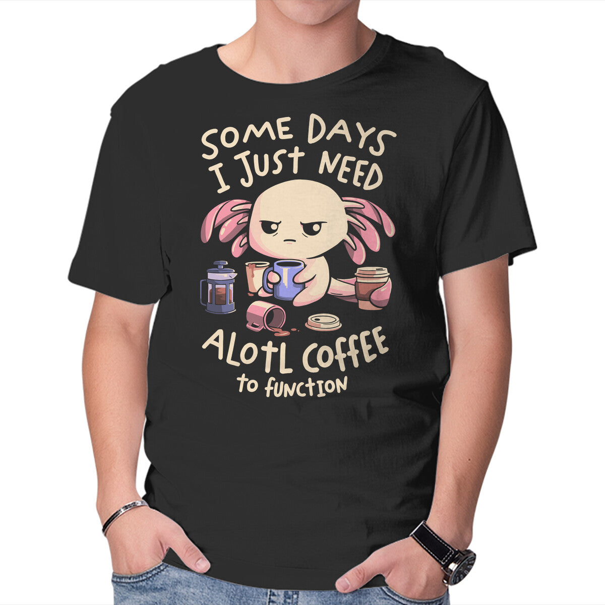 Unisex Crew Neck T-Shirt Alotl Coffee Graphic Short Sleeve Casual Tee L