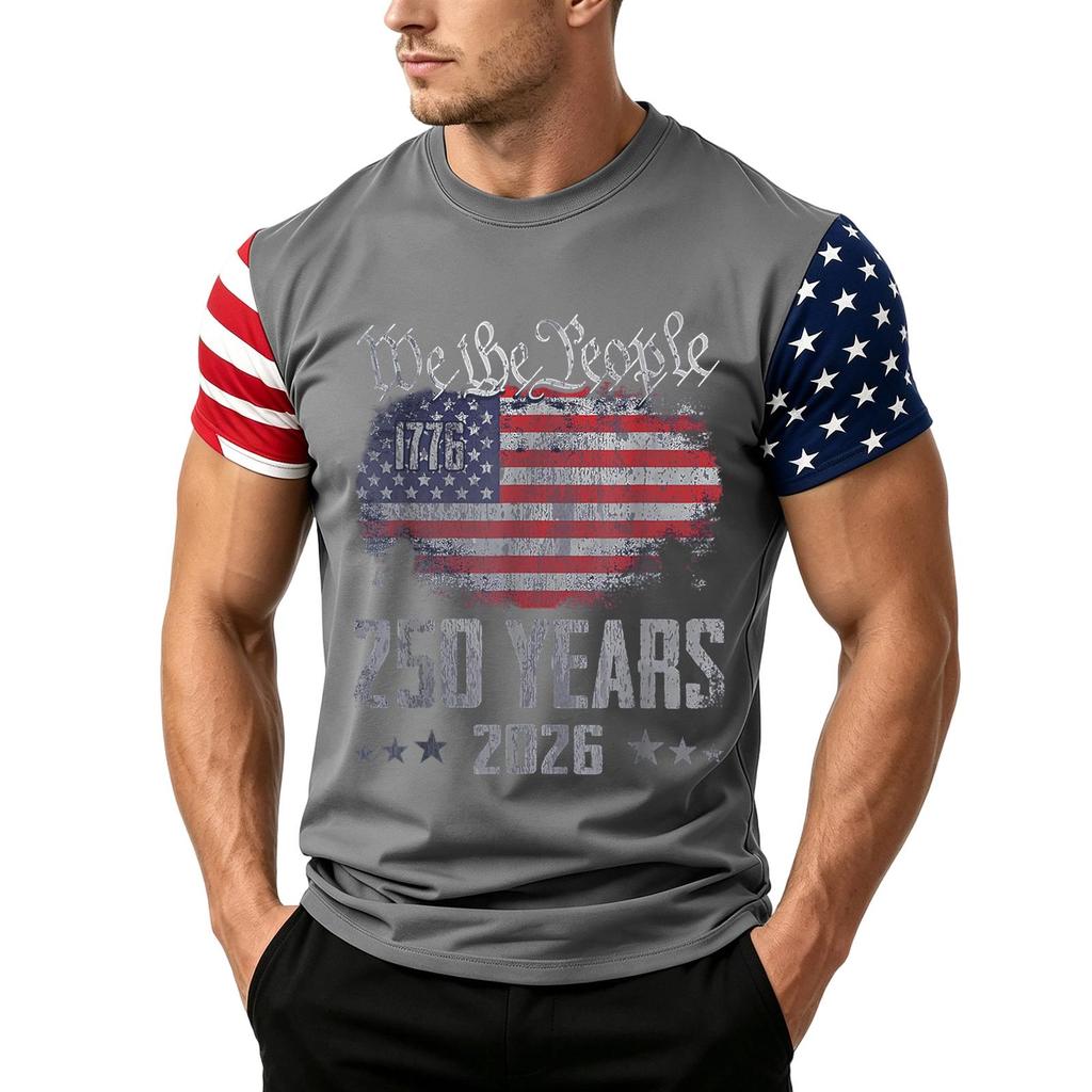 Men's Independence Day Flag Print Short Sleeve T-Shirt, Loose Casual Daily Summer Tops