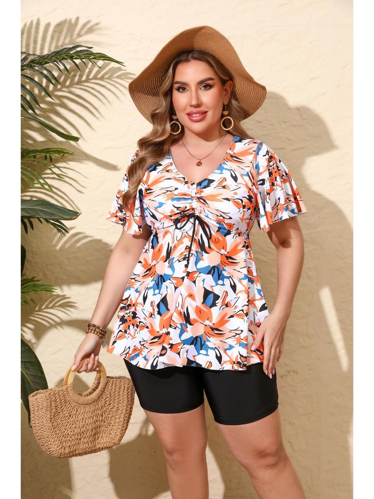 Vetacats25 Plus Size Women's European American Print Tankini Swimsuit