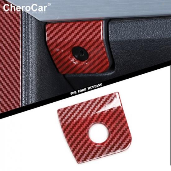 

Red Carbon Armrest Storage Box Switch Glover Cover Trim For Ford Mustang 2015+