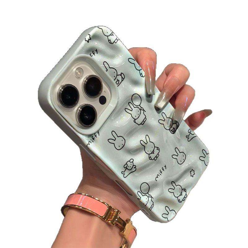 Meteorite Pattern Lines Miffy Rabbit Suitable for Apple 17/16pro Mobile Phone Case 14 Folds 15 Three-dimensional 12 Cute 13 Soft