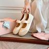 Sheepskin version~ soft cute round head versatile lazy Velcro word with Mary Jane shoes women's spring and summer