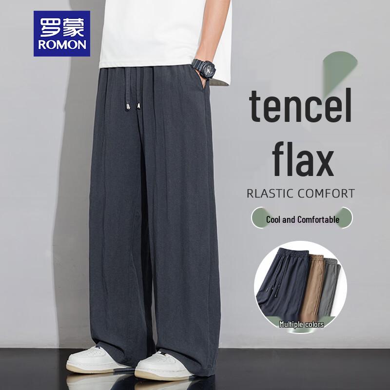 ROMON Men s Summer Tencel Linen Casual Long Pants L
