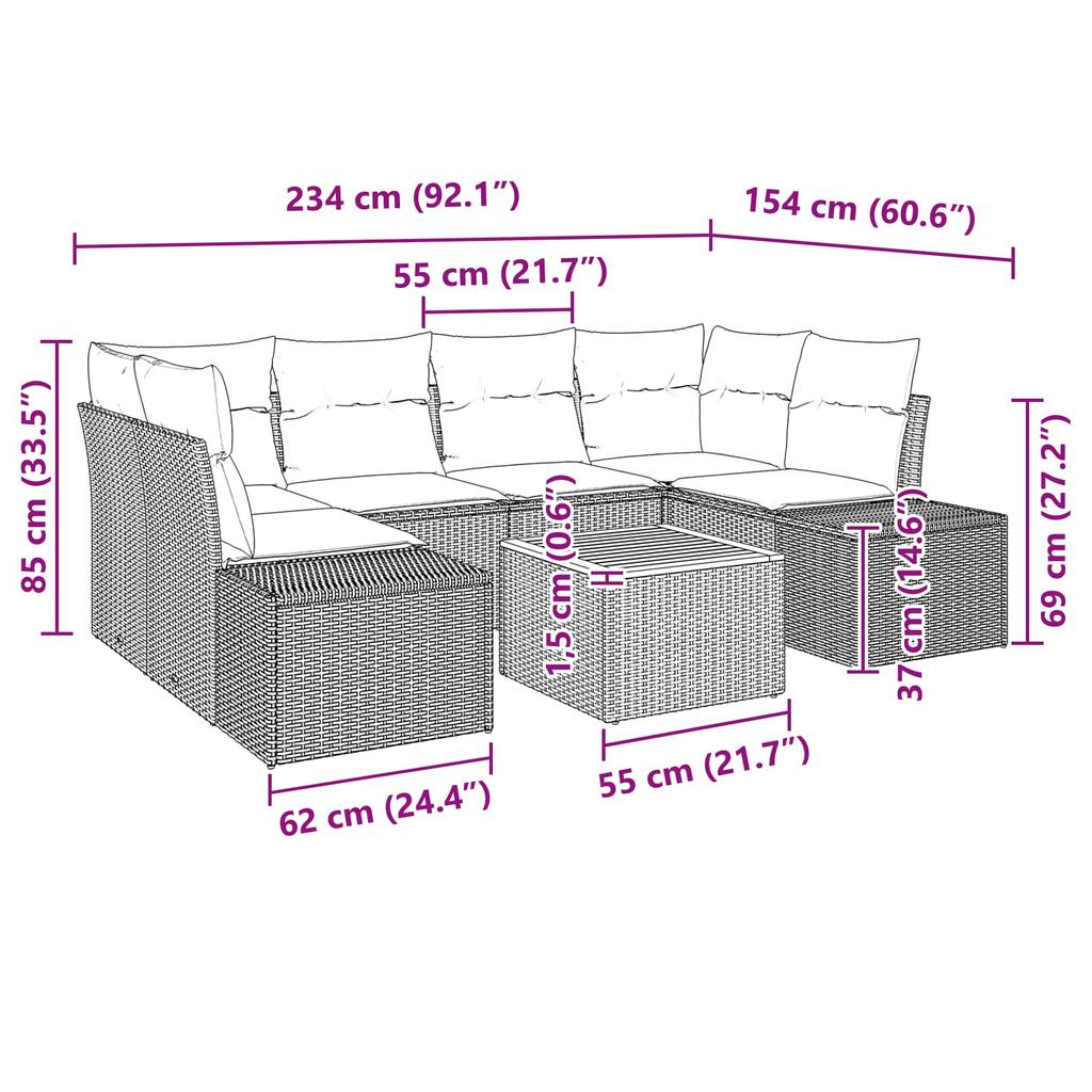 Garden Sofa Set 7 Pieces Black and Turquoise Poly Rattan