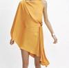 European and American summer new French retro fashion temperament round neck buckle irregular dress