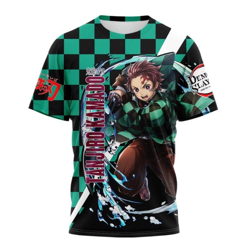 Men's/Women's New Tanjiro Kamado T-Shirt Short Sleeve Demon Slayer Water Breathing Print Anime Fan Fashion Casual Streetwear