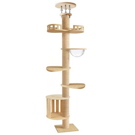 Floor To Ceiling Cat Tree, 6 Tier Adjustable Cat Tower with 7 Sisal Posts for Indoor Cats