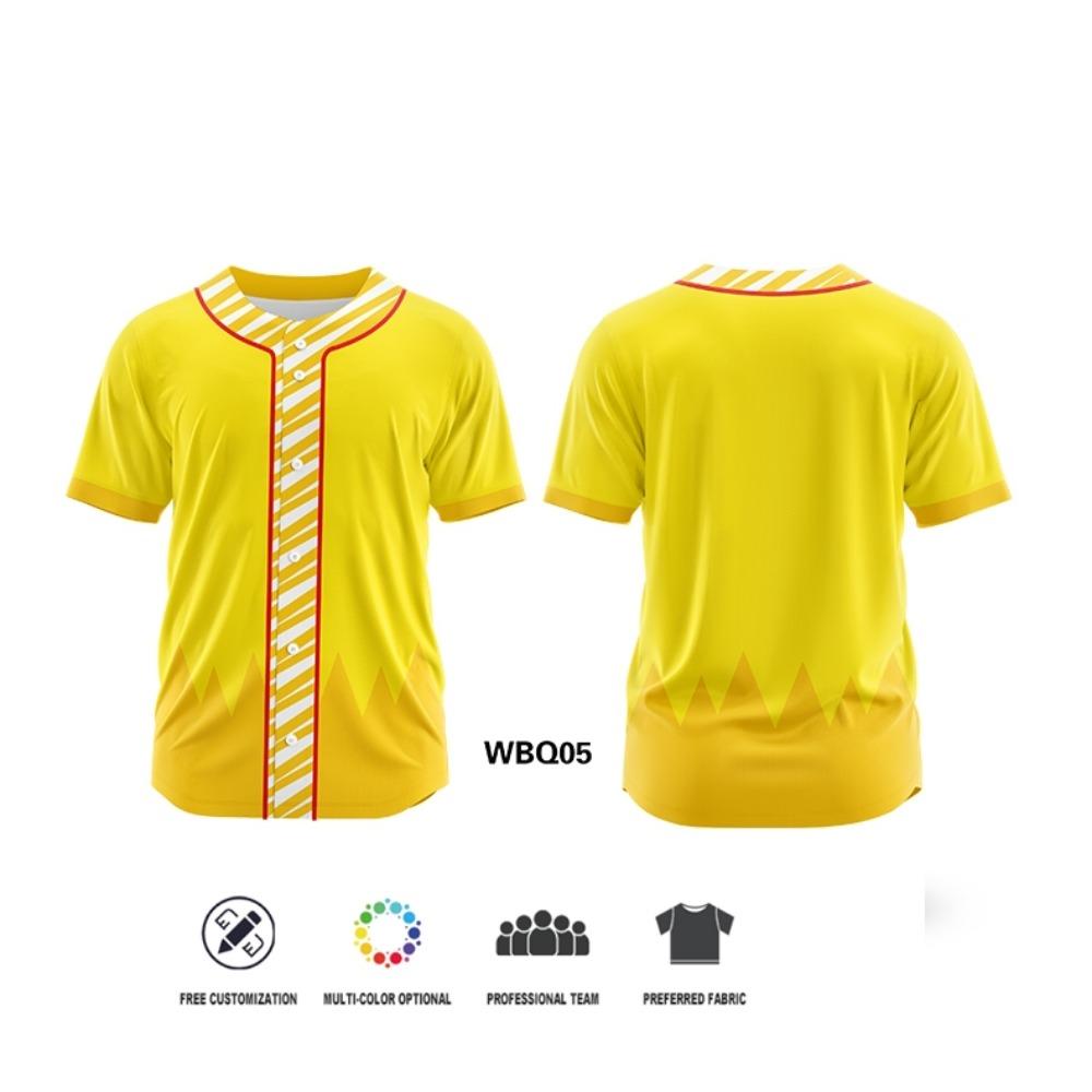 Maßgeschneiderte Baseball-Trikots mit durchgehendem Knopf Mehrfarbige Baseball-Kleidung T-Shirt Sublimationsdruck Teamname Logo Baseball-Uniformen WBQ10