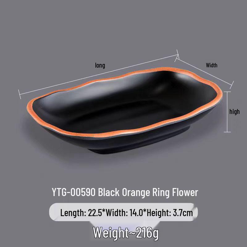 Melamine Rectangular Dinner Plate for Hot Pot, BBQ, and Cold Dishes - Porcelain-Look Restaurant Plate.