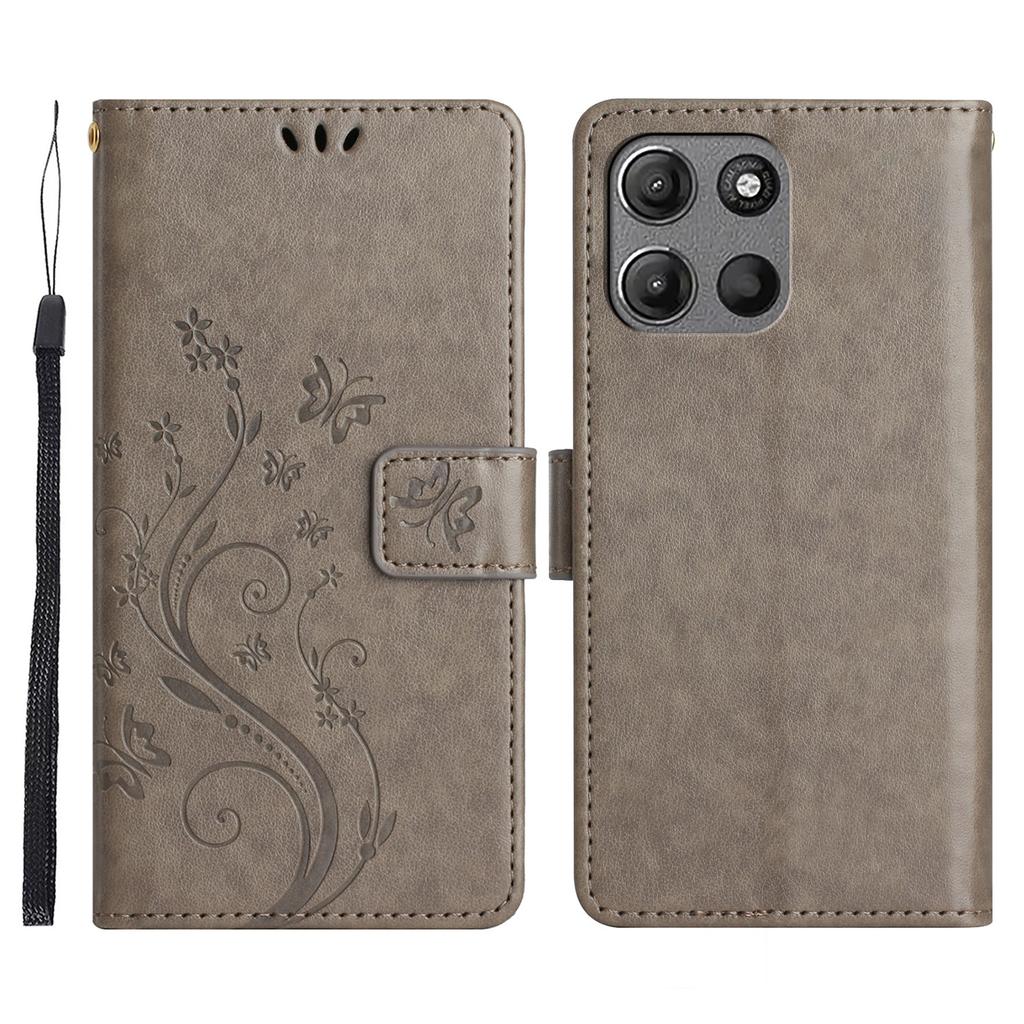 For Motorola Moto G (2026) 5G Leather Wallet Case Butterfly Flower Imprinted Phone Cover with Strap