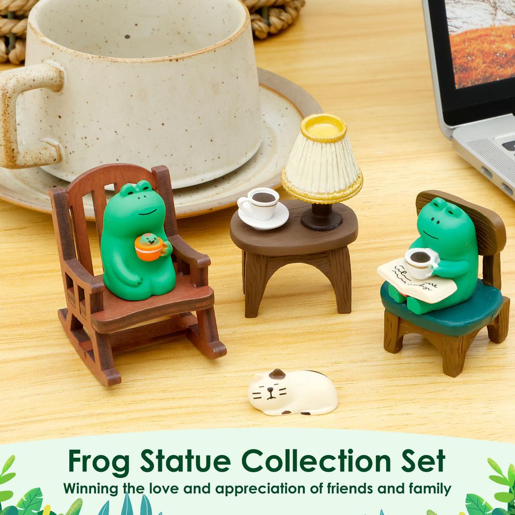 Cute Frog Cat Animal Ornaments Resin Miniature Figurines Simulation Ornament Decor for Home Office Desktop Bookshelf Decoration