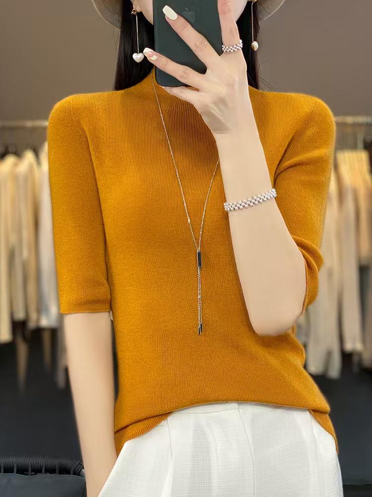 Toamnă/Iarnă Lână Merino Croială Slim Dintr-o Bucată: Tricotaje versatile cu gât semi-înalt și mâneci medii