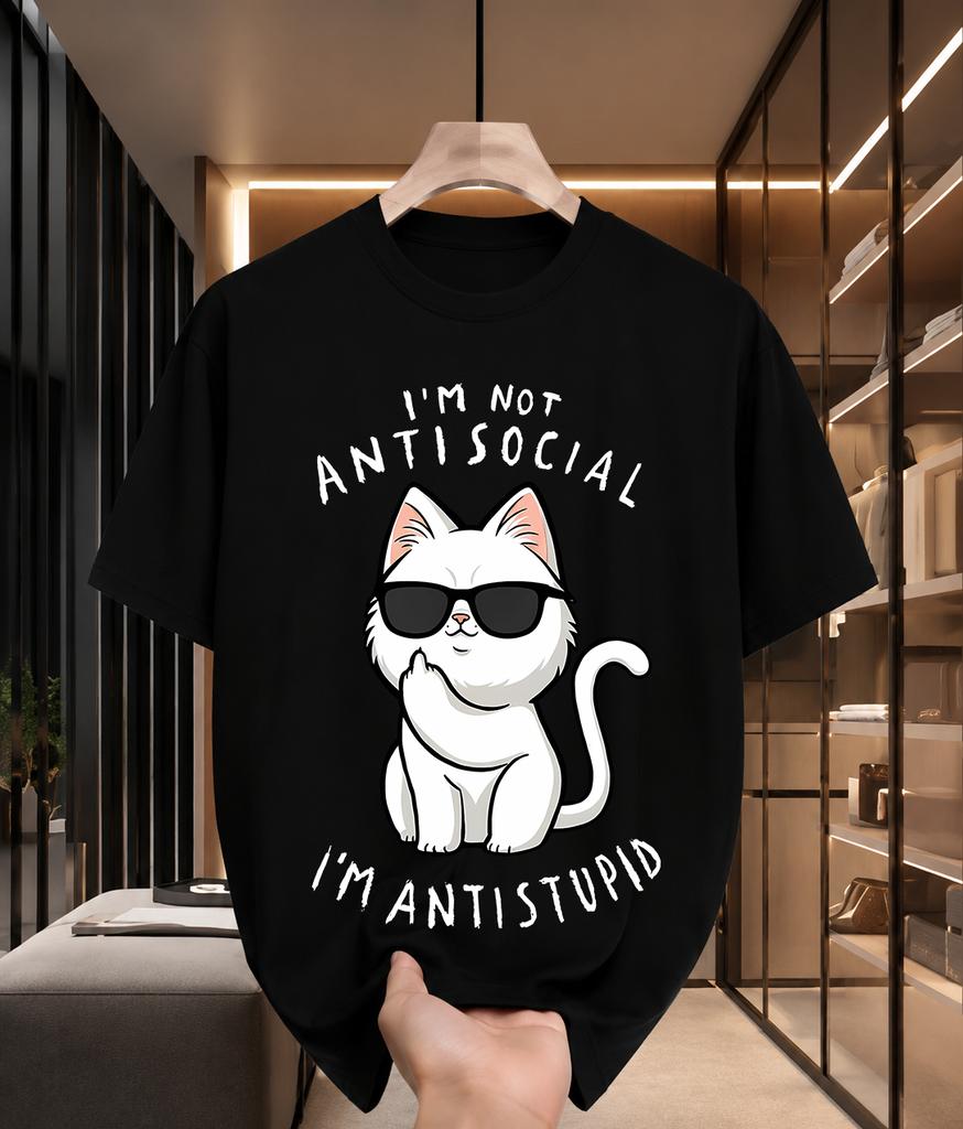 2026 New 100 Cotton Tshirt Sassy White Cat With Sunglasses Funny Slogan Graphic Unisex Tee Casual Short Sleeve