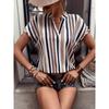 Summer New Fashion Women's Striped Printed V-neck Bat Sleeve Shirt Top