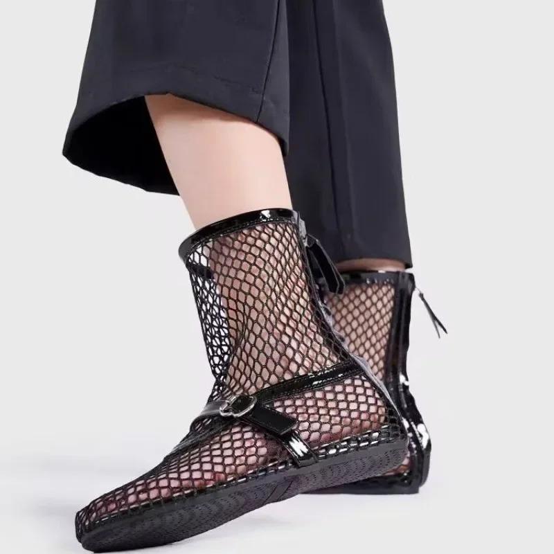 Mesh Comfortable Sandals Women's New European and American Fashion Round Toe Flat Bottom Breathable Mesh Boots