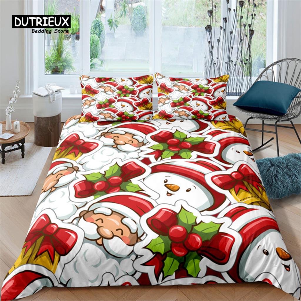 Cartoon Santa Claus Bedding Set King Queen Size Microfiber Christmas Dogs 3D Print Duvet Cover For Kids Pillowcases Home Textile