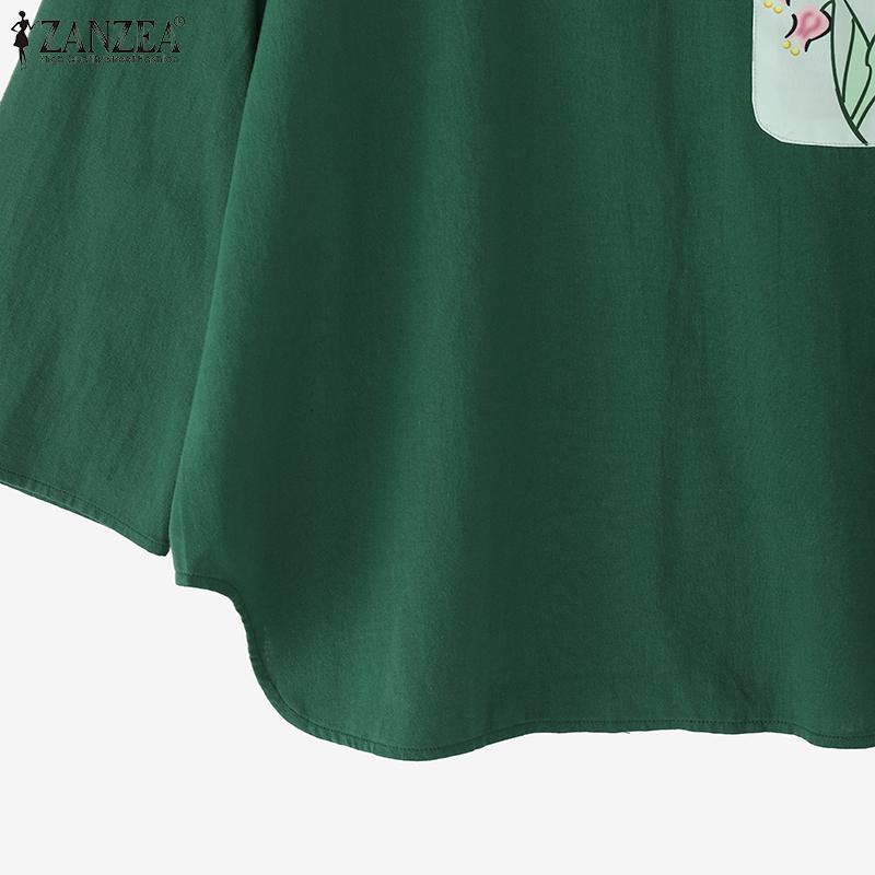 ZANZEA Women Casual Round Neck Loose 3/4 Sleeve Cotton Blouse