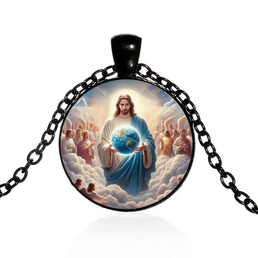 A Light of Faith Jesus Divine Blessing Pendant Christian Faith Gift Glass Pendant Necklace Fashion Accessory Suitable for Everyday Wear