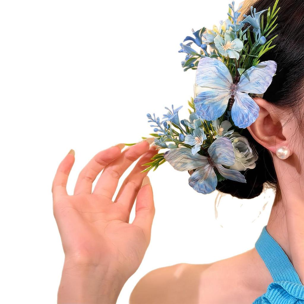 Fermaglio per capelli a farfalla in tessuto elegante francese - Accessorio per capelli a becco d'anatra con fiore, squisito e versatile