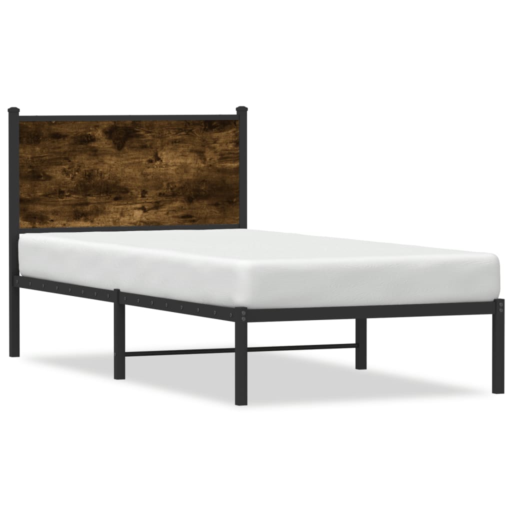 Metal Bed Frame Without Mattress Smoked Oak Finish 75 X 190 Cm