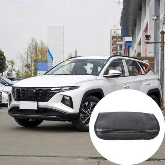 Black Leather Center Console Armrest Panel Trim Cover For Hyundai Tucson 21-22