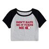 Don't Hate Me It Turns Me On Alphabet Print Short Top European and American Spice Girls Navel Shirt