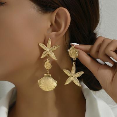 Earrings with Geometric Starfish and Shell Design, Versatile and Elegant Earrings for Women