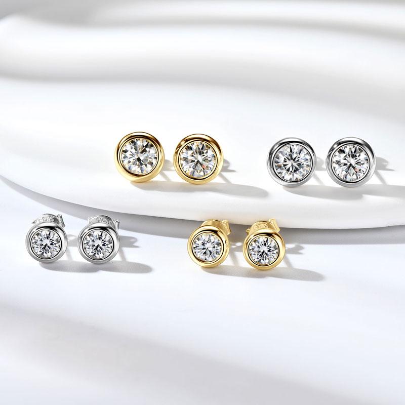 New Design Jewelry GRA Certification 0.5ct 5mm 1ct 6.5mm Moissanite 925 Sterling Silver Bubble Stud Earrings for Men Women
