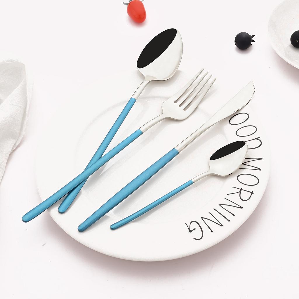 Rainbow 18/10 Stainless Steel Dinnerware Set Kitchen Flatware Tableware Sets Knife Fork Spoon Tea Spoon Cutlery Set Service for 6